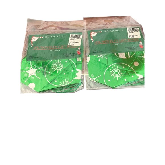 3Pk Green Christmas Novelty Gift Boxes 5" X 1-3/4" Holiday Design 2 Pkgs 6 Total - Picture 1 of 3